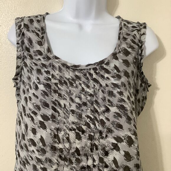 Banana Republic Grey Cheetah Leopard Print Sheer Summer McBling Ruffle Top Small - Picture 2 of 10